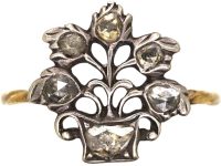 Georgian 15ct Gold & Silver Giardinetti Ring set with Rose Diamonds