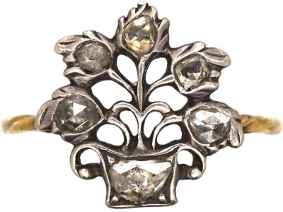 Georgian 15ct Gold & Silver Giardinetti Ring set with Rose Diamonds