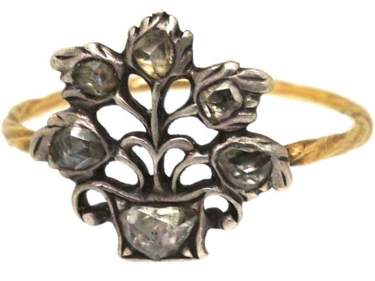 Georgian 15ct Gold & Silver Giardinetti Ring set with Rose Diamonds