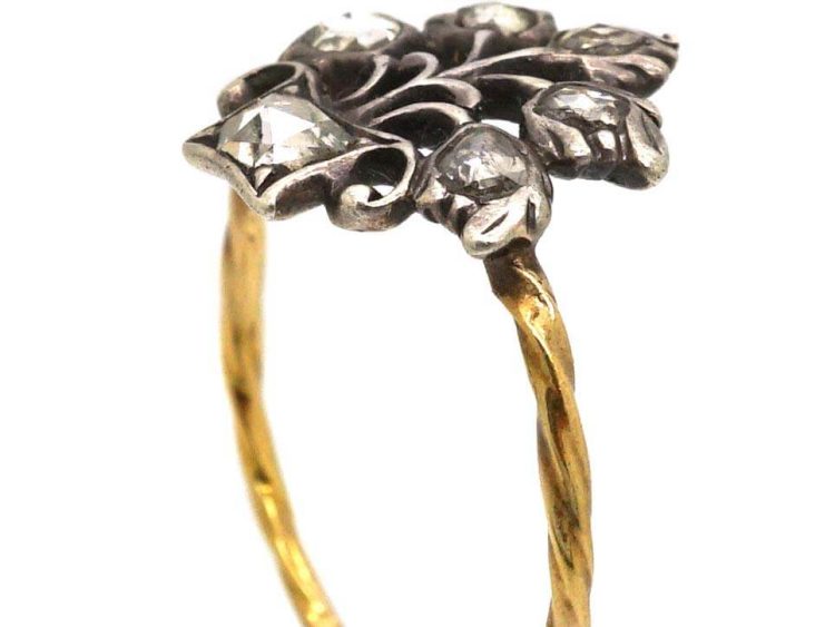 Georgian 15ct Gold & Silver Giardinetti Ring set with Rose Diamonds