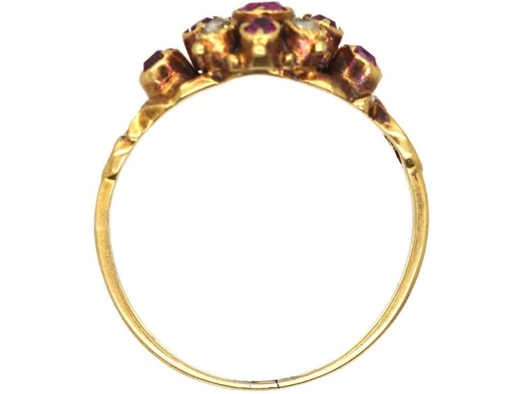 Early Victorian 15ct Gold, Ruby & Rose Diamond Cluster Ring
