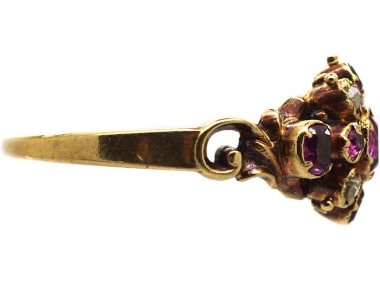 Early Victorian 15ct Gold, Ruby & Rose Diamond Cluster Ring