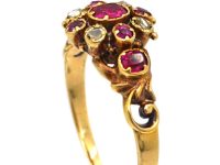 Early Victorian 15ct Gold, Ruby & Rose Diamond Cluster Ring