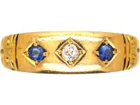 Victorian 18ct Gold Gypsy Ring set with Two Sapphires & a Diamond
