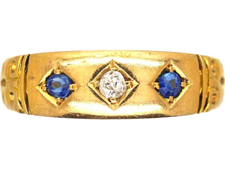Victorian 18ct Gold Gypsy Ring set with Two Sapphires & a Diamond
