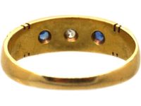 Victorian 18ct Gold Gypsy Ring set with Two Sapphires & a Diamond