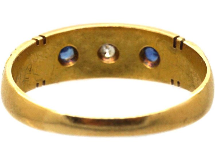 Victorian 18ct Gold Gypsy Ring set with Two Sapphires & a Diamond