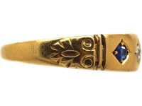 Victorian 18ct Gold Gypsy Ring set with Two Sapphires & a Diamond