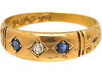 Victorian 18ct Gold Gypsy Ring set with Two Sapphires & a Diamond