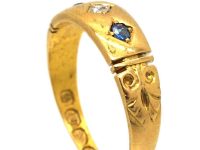 Victorian 18ct Gold Gypsy Ring set with Two Sapphires & a Diamond