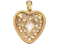 Victorian 18ct Gold & Black Enamel Heart Pendant set with Rose Diamonds