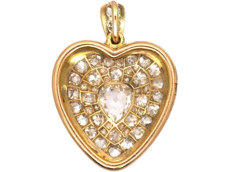 Victorian 18ct Gold & Black Enamel Heart Pendant set with Rose Diamonds