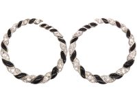 Art Deco Platinum Hoop Earrings set with Onyx & Diamonds