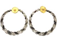 Art Deco Platinum Hoop Earrings set with Onyx & Diamonds