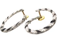 Art Deco Platinum Hoop Earrings set with Onyx & Diamonds