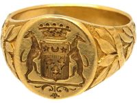 Late 19th Century French 18ct Gold Signet Ring with Intaglio of a Crest