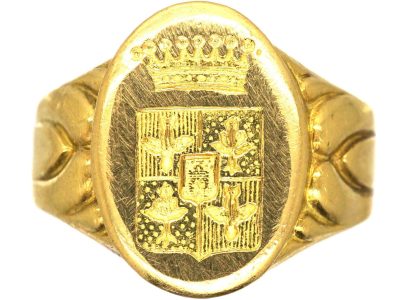 French Late 19th Century Signet Ring with Crest Intaglio