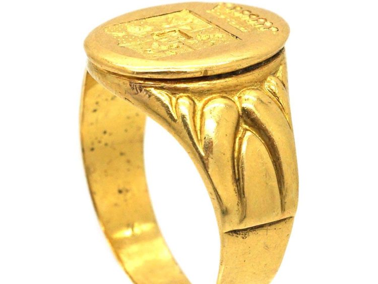 French Late 19th Century Signet Ring with Crest Intaglio