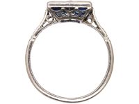 Art Deco Platinum Square Ring set with Four French Cut Sapphires & a Diamond