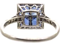 Art Deco Platinum Square Ring set with Four French Cut Sapphires & a Diamond