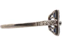 Art Deco Platinum Square Ring set with Four French Cut Sapphires & a Diamond