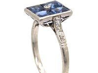 Art Deco Platinum Square Ring set with Four French Cut Sapphires & a Diamond