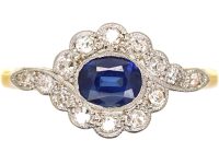 Edwardian 18ct Gold & Platinum Sapphire & Diamond Oval Cluster Ring