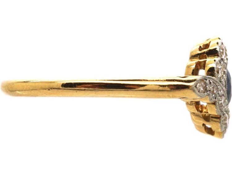 Edwardian 18ct Gold & Platinum Sapphire & Diamond Oval Cluster Ring