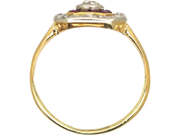Art Deco 18ct Gold, Calibre Cut Ruby & Diamond Octagonal Ring