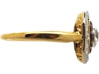 Art Deco 18ct Gold, Calibre Cut Ruby & Diamond Octagonal Ring