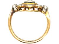 Art Deco 18ct Gold & Platinum Ornate Target Ring set with Diamonds & Emeralds