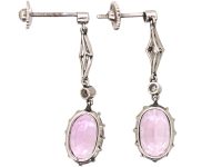 Edwardian Platinum Drop Earrings set with Pink Topaz & Diamonds