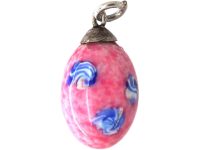 Edwardian Pink & Blue Glass Egg Pendant with Silver Mounts