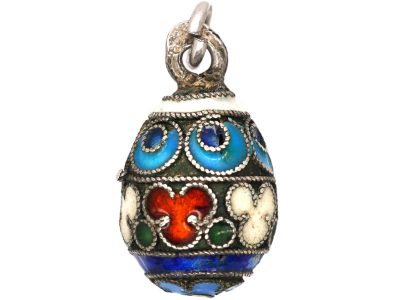 Early 20th Century Russian Silver & Enamel Egg