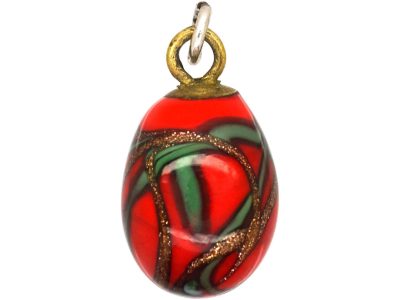 Edwardian Red, Green & Gold Glass Egg