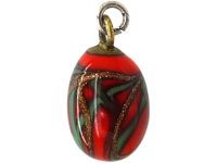 Edwardian Red, Green & Gold Glass Egg