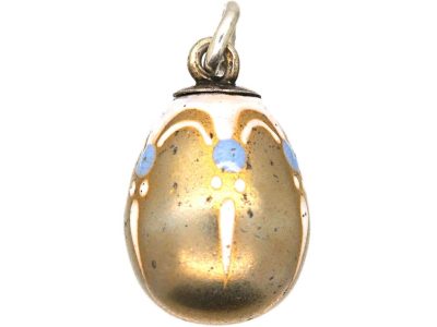 Edwardian Silver & Pale Blue & White Enamel Egg