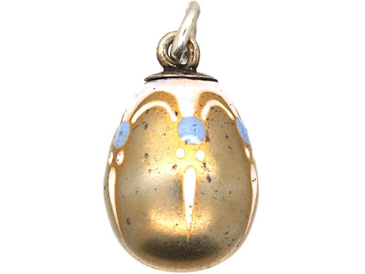 Edwardian Silver & Pale Blue & White Enamel Egg
