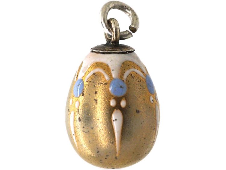 Edwardian Silver & Pale Blue & White Enamel Egg