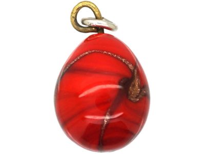 Early 20th Century Red & Gold Glass Egg Pendant