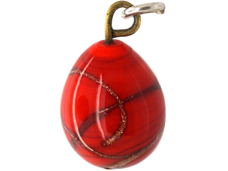 Early 20th Century Red & Gold Glass Egg Pendant