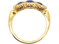 Edwardian 18ct Gold Triple Cluster Ring set with Three Sapphires & Diamonds