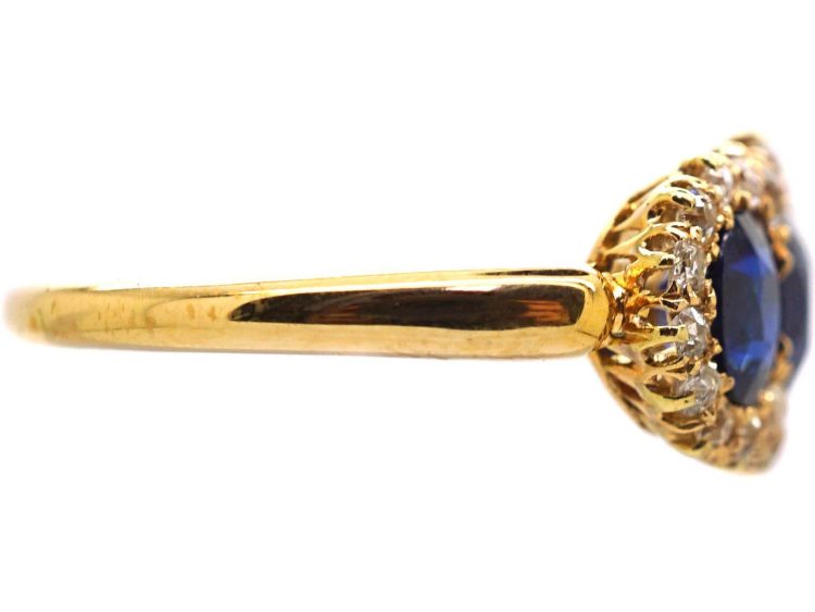 Edwardian 18ct Gold Triple Cluster Ring set with Three Sapphires & Diamonds