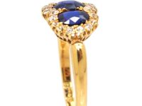 Edwardian 18ct Gold Triple Cluster Ring set with Three Sapphires & Diamonds