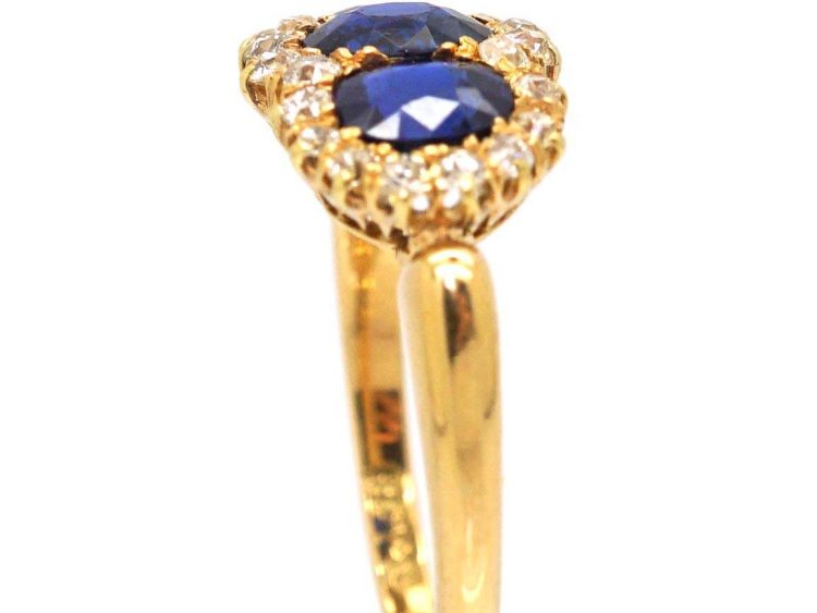 Edwardian 18ct Gold Triple Cluster Ring set with Three Sapphires & Diamonds
