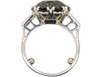 Art Deco Platinum Large Green Sapphire & Baguette Diamond Ring