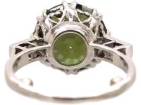 Art Deco Platinum Large Green Sapphire & Baguette Diamond Ring
