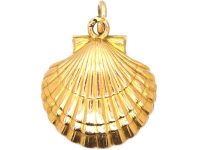 Early 20th Century 18ct Gold French Import Shell Locket with Enamel Four Leaf Clover & Pig Within