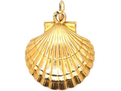 Early 20th Century 18ct Gold French Import Shell Locket with Enamel Four Leaf Clover & Pig Within