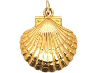 Early 20th Century 18ct Gold French Import Shell Locket with Enamel Four Leaf Clover & Pig Within